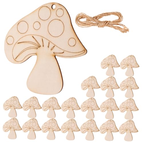 Housoutil 20 Stück Teiliges Holzpilz Deko Anhänger aus Naturbelassenem Holz mit Bohrung Handgefertigte Holzscheiben für DIY Basteln Rustikale Holzverzierung für Kreative Wohnaccessoires von Housoutil