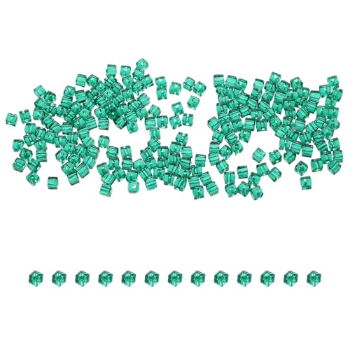 Housoutil 200 Stück Facettierte Glasperlen Quadratische Candy Cube Form Hochtransparent DIY Schmuckperlen für Armbänder Halsketten Basteln Dunkelgrün Flach Perlen Zubehör von Housoutil