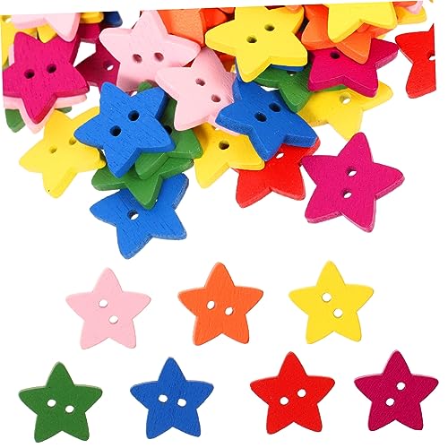Housoutil 200 Stück Holzknöpfe Bunte Fünfzackige Sterne mit Zwei Löchern DIY Handwerk für Basteln Scrapbooking und Dekoration Hochwertigem Holz Langlebig und Sicher von Housoutil