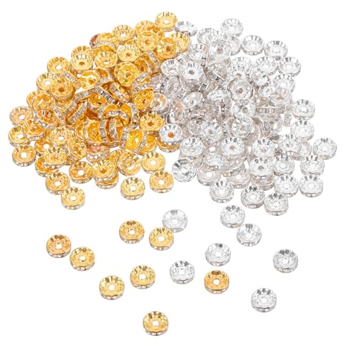 Housoutil 200 Stück Rondelle Spacer Beads Schmuckperlen mit Strass Glitzerlose Perlen Charms für DIY Armbänder Halsketten Ohrringe Basteln Silber Gold Housoutil 200 Stück Rondelle Spacer Beads Schmuckperlen mit Strass Glitzerlose Perlen Charms für DIY Armbänder Halsketten Ohrringe Basteln Silber Gold von Housoutil