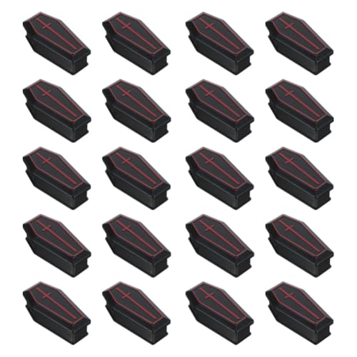 Housoutil 20er Set Mini-Sarg-Schachteln zu Halloween, schwarze Kunststoff-Särge als Party-Giveaways, 7,5 x 4 x 2,5 cm, kleine Sarg-Modelle für Halloween-Deko, Scherzartikel und von Housoutil