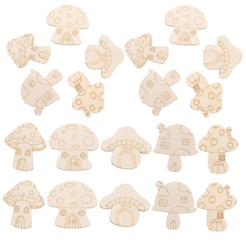 Housoutil 25 Stück Pilzholzscheiben Handwerksschmuck Aus Holz Malen Verzierungen Aus Pilzholz Leere Holzformen Pilzhaus-ausschnitte Aus Holz Diy-holzformen Hölzern Beige Pappelbrett von Housoutil