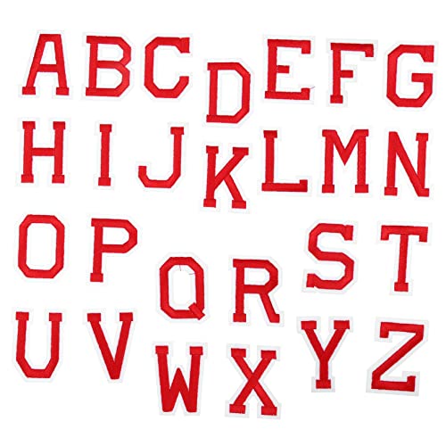 Housoutil 26 Stück Brief Patch Stickerei-Buchstaben-Patch Buchstaben-Stickapplikation Kleidungsflicken Flicken für Kleidung nähen Flicken für Jacken Buchstabenflicken aufbügeln Stoff rot von Housoutil