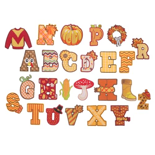 Housoutil 26 Stück Bügelbuchstaben für Stoffe Herbst Themen Patches für Kleidung DIY Dekorationen Langlebig und Hautfreundlich Einfach Anzubringen für Projekte von Housoutil