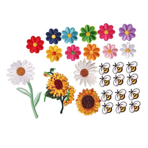 Housoutil 27 Stück Aufnäher Zum Aufbügeln: Dekorative Bestickte Applikationen Mit Bienen- Und Blumenmotiv Für Diy-kleidungsreparaturzubehör, Hüte, Jeans, Jacken von Housoutil