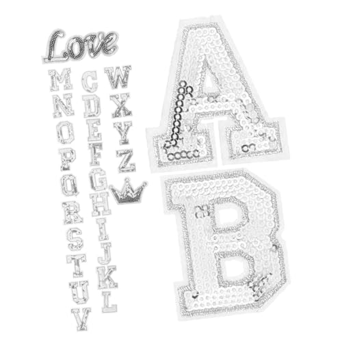 Housoutil 28 Stück Diy Bügelbuchstaben Patches Glitzer Aufnäher für Kleidung Taschen Jacken Hochwertige Sequin Applikationen zur Verzierung und Reparatur von Textilien von Housoutil