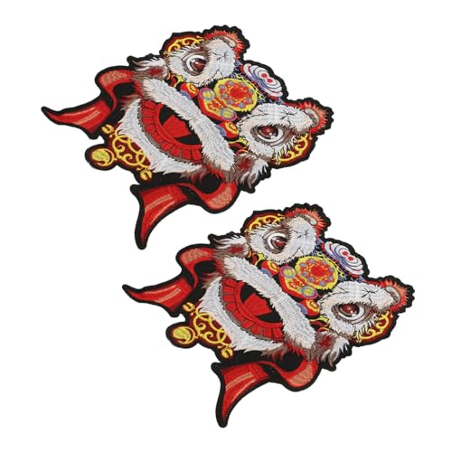 Housoutil 2Stücke Chinesische Tier Applique Stickerei Patches Lustige Löwenmotive Für DIY Projekte Als Dekoration Für Kleidung Und Accessoires von Housoutil