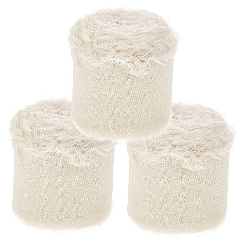 Housoutil 3 Rollen Chiffon-Gürtel mit ungesäumten Kanten dekoratives Band Hochzeitsdekorationen seidenband ribbon DIY Bastelband Haarspangenbänder selber machen Polyester Weiß von Housoutil