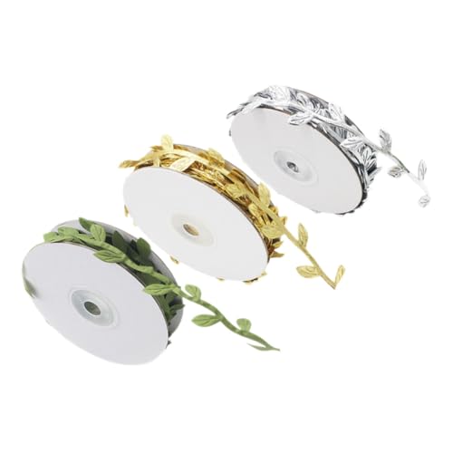 Housoutil 3 Rollen Dekorativ Dekorationen Künstlich Schnur-bastelband Blumen- Drinnen Girlanden Hochzeit Blattgoldband Salbei Für Band Zum Verpacken Rustikal Blätter Geschenkbänder Stoff von Housoutil