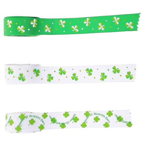 Housoutil 3 Rollen Geschenkband für Verpackung Patrick's Day Motivband Bastelzubehör für Feiertage und Feste Yards pro Fröhliche Farben und Einzigartige Designs für Dekorationen von Housoutil