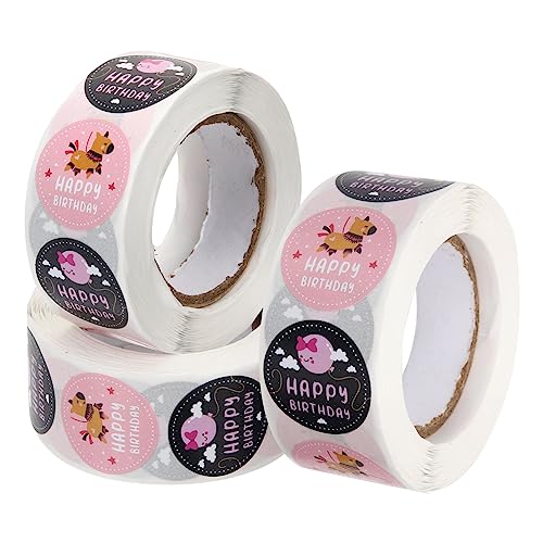 Housoutil 3 Rollen Happy Birthday Aufkleber Selbstklebende Dekorationsetiketten für Umschläge und Boxen Kinderfreundlich Lustige Geburtstagsmotive von Housoutil