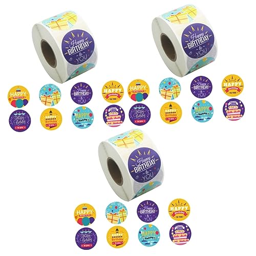Housoutil 3 Rollen Runde Geburtstagsaufkleber Selbstklebende Versiegelungssticker für Diy Umschläge pro Rolle Verschiedene Designs für Partys und Housoutil 3 Rollen Runde Geburtstagsaufkleber Selbstklebende Versiegelungssticker für Diy Umschläge pro Rolle Verschiedene Designs für Partys und von Housoutil