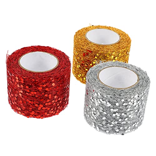 Housoutil 3 Rollen volle Frühlingszwiebelmasche dekorativer Tüllstoff zartes Tüllband Glitzer-Tüll-Spule Heimdekoration gesc hochzeitsdeko decor schickes Tüllband zartes Netzband Polyester von Housoutil