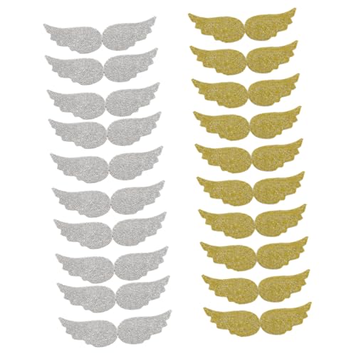 Housoutil 3 Sätze Aufnäher Flügel Patches Zum Aufbügeln Kreative Stoffapplikationen Für Jeans Jacken Und Taschen Glitzernde Reparaturpatches Gold Und Silber Für Diy Projekte 20 Stück * 3 von Housoutil