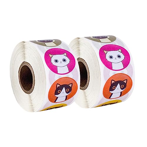 Housoutil 3 Sätze Katzenmuster Aufkleber Dekorative Etiketten Für Verpackungen Und Persönliche Gegenstände Selbstklebende Labels Rund Süße Designs Für Katzenliebhaber 2 Rollen * 3 von Housoutil