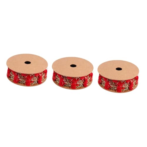 Housoutil 3 Stück Glitzer Pom Poms Drahtband Weihnachtsbaum Dekorationsband Rot für DIY Basteln und Weihnachtsdeko von Housoutil