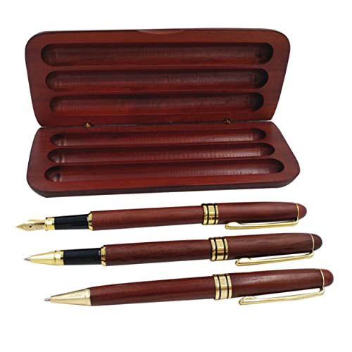 Housoutil 3 Stück Teiliges Füllfederhalter Set aus Fichtenholz mit Kugelschreiber und Gelstift für Unterschriften Kalligraphie Büro und zu Besonderen Anlässen von Housoutil