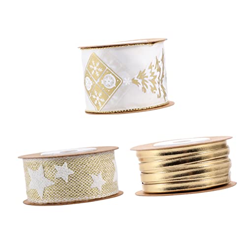 Housoutil 3 Stück Teiliges Weihnachts Geschenkband Set Stilvolle Goldene Druckbänder Vielseitig für Geschenkverpackung DIY Deko Haarschmuck Weihnachtsbaumdekoration Langlebig und Elegant von Housoutil