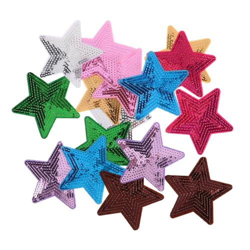 Housoutil 30 Stück Glitzernde Stern Pailletten Aufnäher zum Aufbügeln Bestickte Flicken mit Fünfzackigen Sternen für Kleidung Hüte Jeans und DIY Bastelprojekte Einfache Anwendung Langlebig von Housoutil