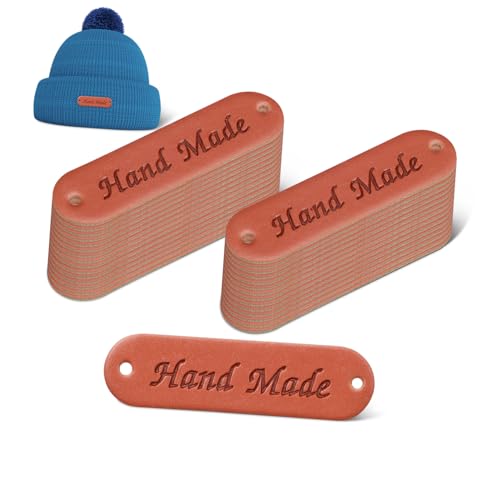 Housoutil 30 Stück Handgemachte Prägung PU Leder Etiketten mit Löchern Kleidung Label für Diy Handarbeit Vielseitig für Jeans Hüte Schals Langlebige Dekorative Handmade Tags von Housoutil