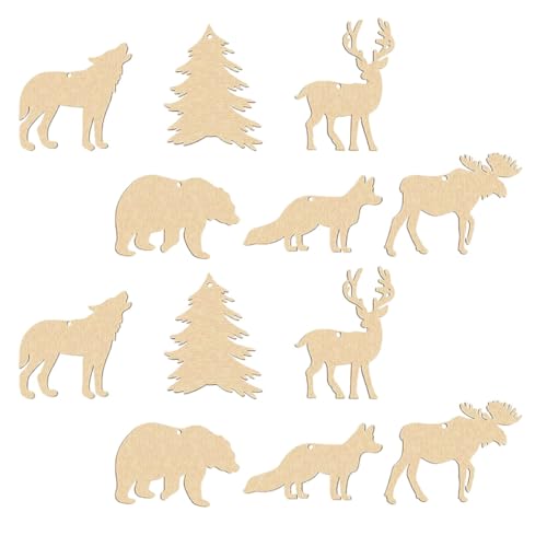 Housoutil 30 Stück Holz Tier Ausschnitte Diy Unlackierte Holzstücke für Malen und Basteln Unfertige Holzfiguren für Kreative Dekorationen für Partys und Feiertage von Housoutil