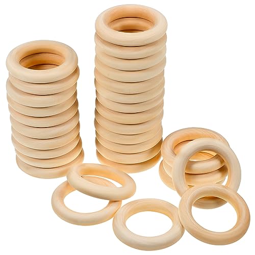 Housoutil 30 Stück Holzreifen zum Basteln bastelzeug craft decor holzperle holzspielsachen handwerkskunst bunt Wohnkultur unvollendet Bastelring runden Holzringe zum Basteln Makramee-Zubehör von Housoutil