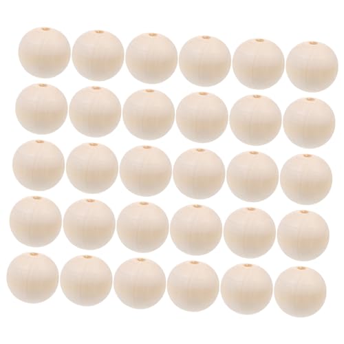 Housoutil 30 Stück Runde Holzperlen Unvollendete Holzperlen für Diy Schmuck Basteln von Armbändern und Dekorationen Natürliche Holzfarbe von Housoutil