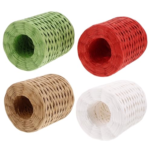 Housoutil 4 Rollen Papierseil gewebter Strohhut Garnband Bastgarn für Häkeltaschen Bastbandverpackung Raffiaband einwickeln Bastelband aus Bastpapier Bastband zum Verpacken von Geschenken von Housoutil