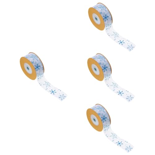 Housoutil 4 Rollen Transparentes Schneeflocken Geschenkband Schimmerndes DIY Schleifenband für Weihnachtsgeschenke Langlebiges Geschenkverpackungsband mit Festlichem Schneeflockenmuster von Housoutil