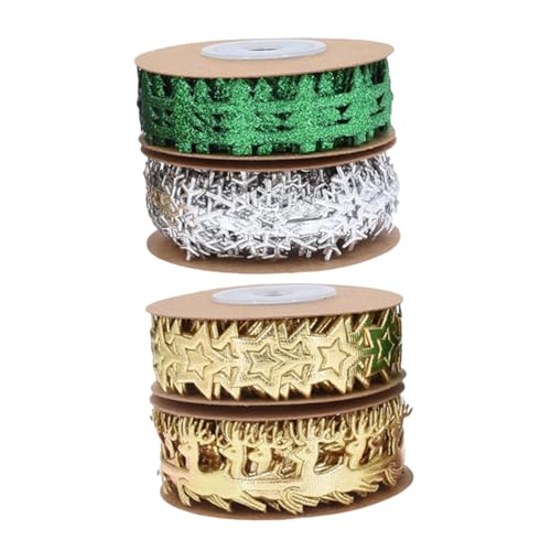 Housoutil 4 Rollen Weihnachtsbänder mit Geprägten Rentier Schneeflockenmuster Langlebiges Organza-band für Geschenkverpackungen DIY Kränze Schleifen Weihnachtsbaumdekorationen von Housoutil