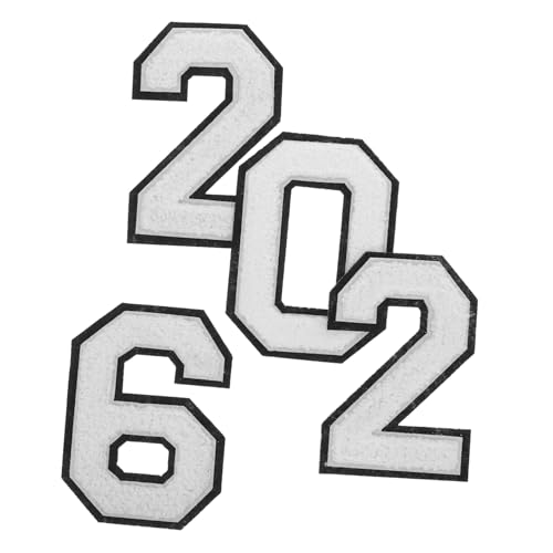 Housoutil 4 Stück 2026 Nummern Patches Zum Aufnähen Und Aufbügeln Applikation Dekorativer Reparaturflicken DIY Bastelzubehör Für Studenten Kleidung Jacken Rucksäcke Hüte von Housoutil