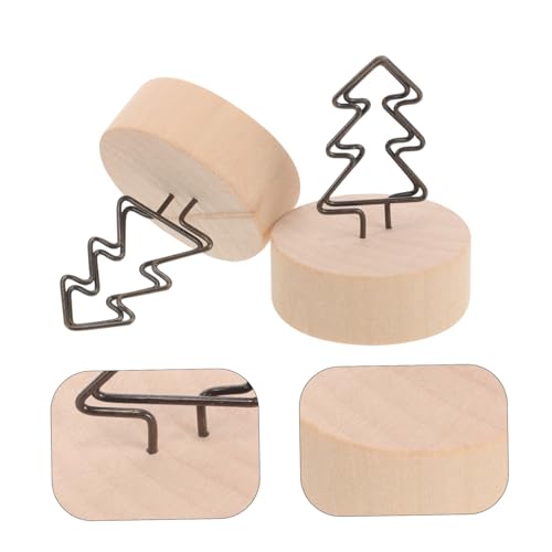 Housoutil 4 Stück Holzsockel Memo und Fotoklammern mit Metallhalter Kreative Tischkartenhalter für Party Büro Hochzeit Dekoration Weihnachtsbaum von Housoutil