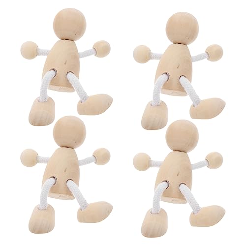 Housoutil 4 Stück Holzspielzeug Mini- Miniaturen Peg-Puppen Heringe Mini-Stöpselpuppen Holzfiguren für Malerei Holzfiguren Bastelset Leichte Holzpuppen DIY Holzpuppe Holzhandwerk von Housoutil