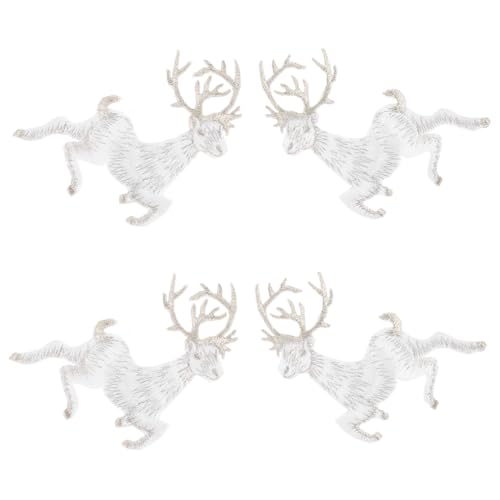 Housoutil 4 Stück Kitz Stoff aufkleber Bausatz Bausätze weihnachtsdeko weihnachtsbasteln fensterbilder weihnachten weihnachtssticker bestickter Stoffaufnäher Stickerei-DIY-Patch Silver von Housoutil
