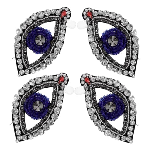 Housoutil 4 Stück Stoffaufnäher mit Strassperlen Pailletten-Stickaufnäher Strass aufnähen Flicken aufnähen Perlenfleck Strass-Patch mit bösem Blick Böser Blick zum Aufbügeln Glasbohrer Blau von Housoutil