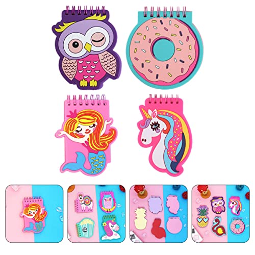 Housoutil 4 Stück Teiliges Cartoon Notizbuch PVC Soft Spiralblock mit Tiermotiven Eule Donut Einhorn Meerjungfrau für Schüler und Notizen von Housoutil