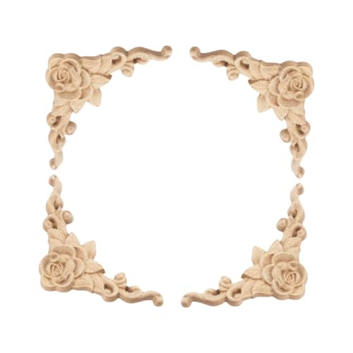 Housoutil 4 Stück Tür Holz geschnitzte Applikation überlagern rosa Dekorationen für Wohnzimmer Möbel Party Ecke elegant home decor holz aufkleber Kommode dekorative Applikation hölzern von Housoutil