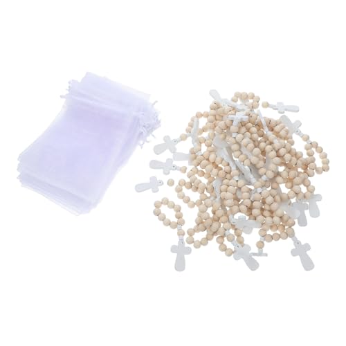 Housoutil 40 Sätze Segensperlen-Set rosenkranz christliche Partygeschenke Kreuz Armband Taufe gefallen Gefälligkeiten kreuzen Gastgeschenke zur Erstkommunion Gittergewebe von Housoutil
