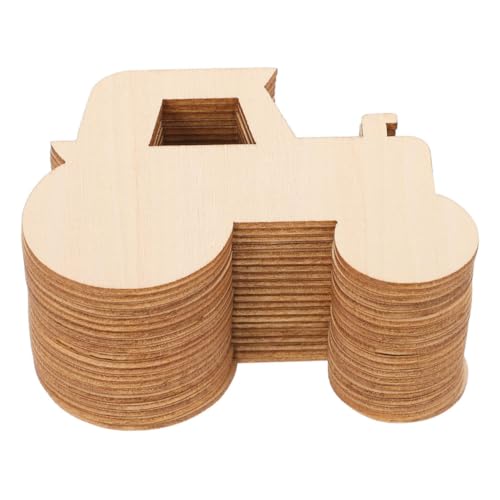 Housoutil 40 Stück Holztraktor schnitzen Holzbearbeitung leere Fahrzeugformen Leerzeichen ausgeschnitten Blanko-Scheiben zum Basteln aus Holz unvollendete Ausschnitte DIY -Holzscheiben Beige von Housoutil