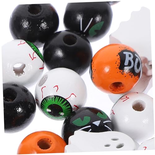 Housoutil 40 Stück Teiliges Halloween Holzperlen Bunte Holzperlen mit Gruseligen Motiven Designs Sorte DIY Bastelperlen für Schmuck Deko und Girlanden Herstellung von Housoutil