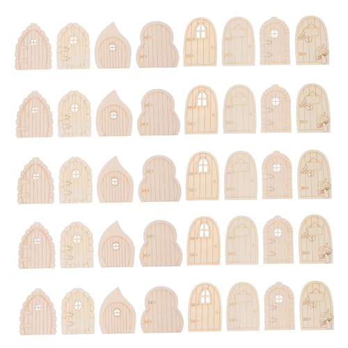 Housoutil 40 Stück Teiliges Holz Unbemalt Miniatur DIY Bastelkit Natürliche Holztüren für Garten Baumdeko Puppenhaus Vielseitige Party und Wohnraumdekoration Wetterfest und Langlebig von Housoutil