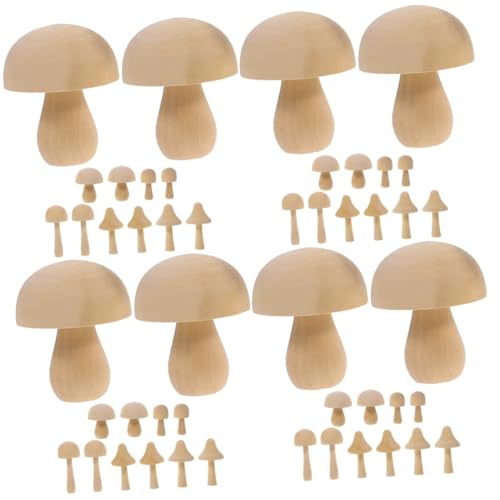 Housoutil 48 Stk. Teiliges Mini Holzpilze zum Bemalen Verschiedene Naturbelassene Holzfiguren für DIY Dekoration für Miniaturgarten Tisch und Regaldekoration von Housoutil