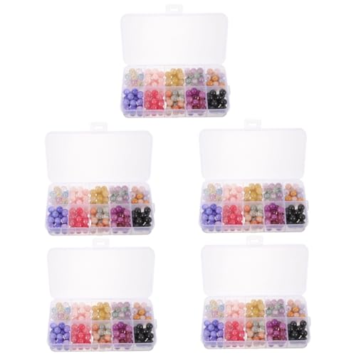 Housoutil 5 Boxen Runde Glaskugeln Bunte Glatte Lose Perlen für Diy Schmuckherstellung Armbänder und Ohrringe zum Auffädeln und Basteln von Housoutil
