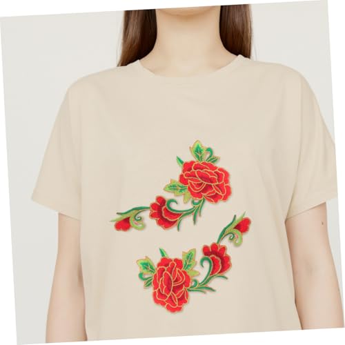 Housoutil 5 Paar Rote Rosen Aufnäher Bestickt Langlebige Bügelmotive für Kleidung Jeans Taschen Jacken Vielseitige DIY Applikationen zur Textilreparatur und Dekoration von Housoutil