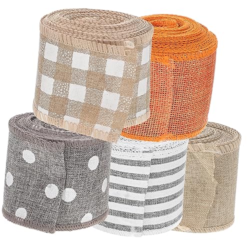 Housoutil 5 Rollen Gurtband aus Leinenimitat Rote Bänder zum Einwickeln Weihnachtsband Weihnachten Schleife ribbon weihnachts band Weihnachts-Design-Band DIY handwerk machen band Polyester von Housoutil