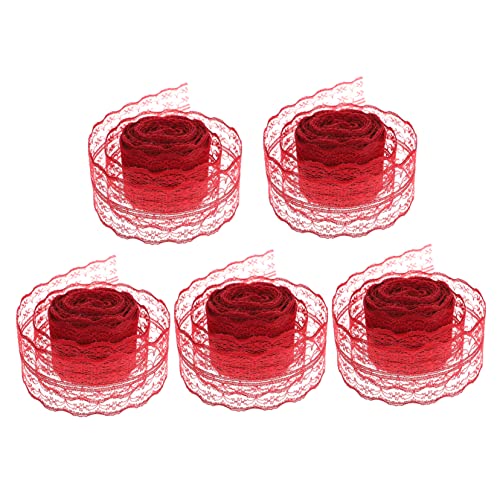 Housoutil 5 Rollen Spitzenband Stoffband Rosa Band Für Schleifen Wickeln Spitzenbesatz Zum Nähen Hochzeitsdeko Dünnes Schwarzes Band Bänder Zum Basteln Dekoband Polyestergarn von Housoutil