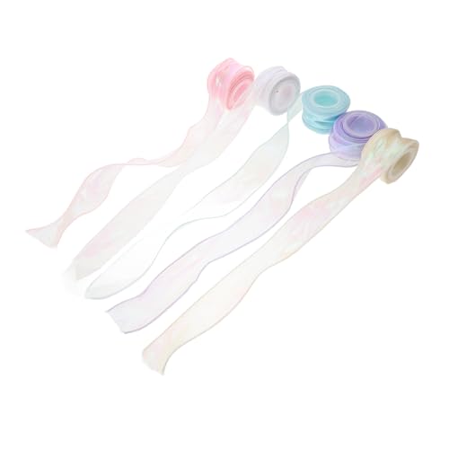 Housoutil 5 Rollen Verpackung Band Spitzenband Basteln Glänzend Trimmt Schillerndes Organzaband Chiffon -band Organza-chiffonbänder Gradient Hochzeit Kopfschmuck Schier Nylon von Housoutil