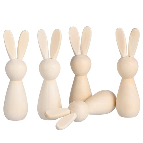 Housoutil 5 Stück Block Holz Kaninchendekorationen Tisch Hase Ornament frühlingsdeko für zu hause Miniatur DIY Kaninchenfiguren Holzhandwerk Kaninchen- für zu Hause Holzverzierung Beige von Housoutil