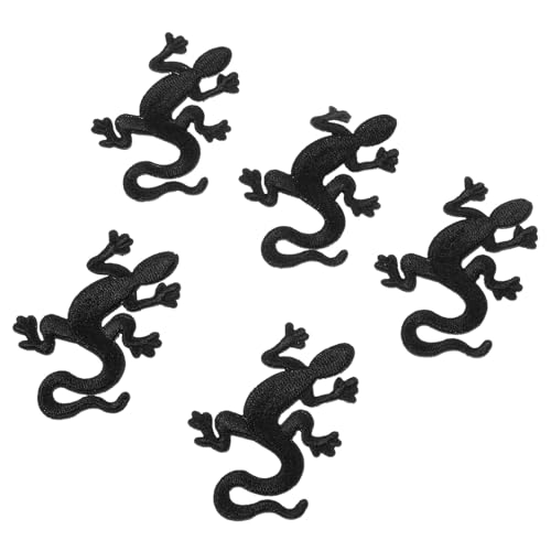 Housoutil 5 Stück Gecko-Stoffaufnäher Patch Party nähen Kleidung wandaufkleber tapetenablöser Lederdekoration Wand-Aufnäher kompakte Kleiderflicken dekorative Eisenflecken Black von Housoutil