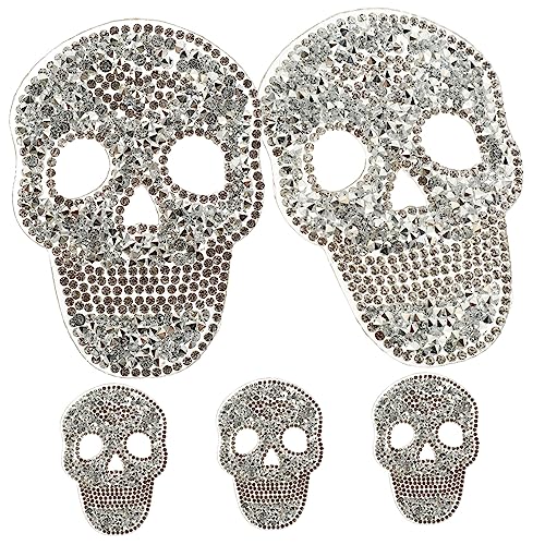 Housoutil 5 Stück Heiße Diamantaufkleber Des Schädels Gestickte Aufnäher Gotisch Skelettkopf Halloween Kleideraufnäher Funkeln Applikations-reparaturflicken Für Kleidung Groß Silver Harz von Housoutil